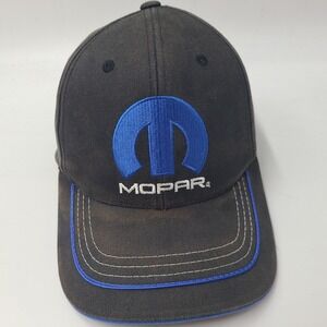 Mopar Hat Adjustable Checkered Flag Sports Black Blue Distressed Racing Logo Men